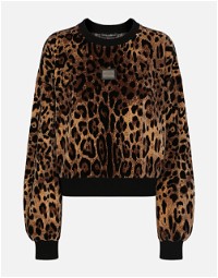Round-neck Chenille Sweatshirt With Jacquard Leopard Design